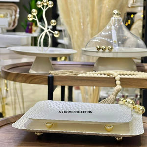 Ensemble de 2 plateaux de service pour la présentation des aliments et des desserts, avec poignées dorées en métal, plateau décoratif de haute qualité - Product Image 6