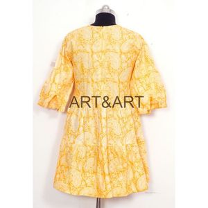 Vestido largo de cuello redondo con estampado floral de algodón 100% hecho a mano indio para mujer, elegante vestido de fiesta, regalo de novia personalizado para ella - Product Image 3