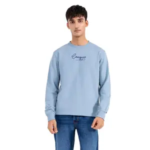 2024 Arrival Men Sky Color French Terry Crewneck Sweatshirts For Sale Factory Made Men Embroidered Sweatshirts By Laz Industry