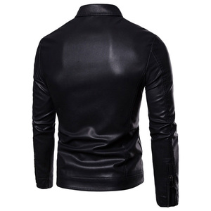 Veste en cuir à col montant pour hommes, vêtements d'extérieur légers en similicuir pour la moto, vente en gros de vêtements d'hiver pour hommes - Product Image 2