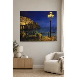 Fida, petite ville en bord de mer la nuit avec des lanternes, impression sur toile - Product Image 5