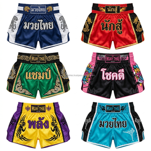 Pantalones Cortos de Kickboxing de Satén Grueso al por Mayor, Etiqueta Tejida Personalizada, Pantalones de Lucha Muay Thai, Proveedor OEM - Product Image 3