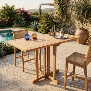 Outdoor Solid Teak Wood Drop Leaf <b>Folding</b> <b>Dining</b> <b>Table</b> Slatted Rectangular Gateleg Patio Garden Setup Art Design Decor - Product Image 2