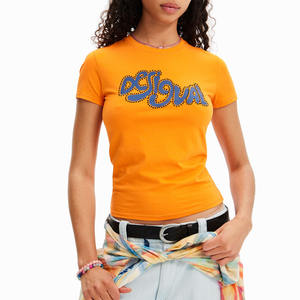 OEM personalizado impreso cuello redondo Regular Fit mujeres de alta calidad de lona 100% algodón transpirable camisetas - Product Image 4