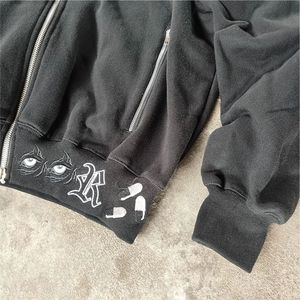 Manufacture Black Hoodies <b>Mens</b> 500gsm 100%Cotton Hood Three <b>Zips</b> Full <b>Zip</b> Distressed Hoodie for <b>Men</b> - Product Image 3