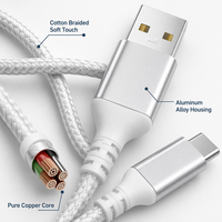 Câble USB-A vers USB-C 3A à charge rapide, tressé en coton, aluminium, cuivre pur, résistant aux plis (10000+), cordon USB-C pour téléphone et tablette Android