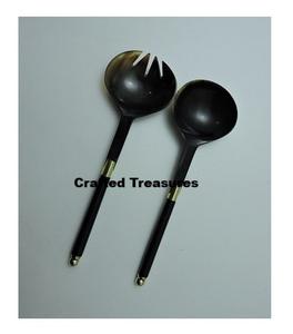 Juego de servidor de ensalada de cuerno natural de 2 piezas Cuchara y tenedor Utensilios de cocina personalizados para mezclar ensaladas Herramientas de servidor de ensalada al mejor precio - Product Image 1
