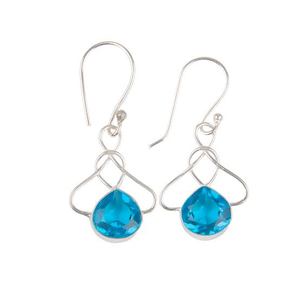 Wholesale 925 Sterling Silver Gold Plating <b>Dangle</b> <b>Earring</b> Natural Blue Topaz Hydro Stone Pear Shape IGI Certified - Product Image 3