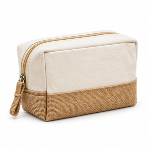 Pochette zippée en toile de coton naturel et jute, 220 GSM, 8 x 5 x 3 pouces, réutilisable, portable, avec logo personnalisé, pour cosmétiques et maquillage - Product Image 1