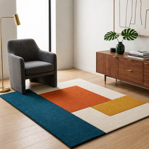 Alfombra Moderna de Lana/Seda con Diseño Geométrico Abstracto, Hecha a Mano, Ecológica, Apta para Mascotas, Multicolor, Contemporánea, para Oración - Product Image 1