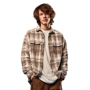 เสื้อเชิ้ตผ้าสักหลาดสำหรับผู้ชายเสื้อลำลองแขนยาวลายสก็อตสไตล์สตรีทแวร์ผ้าย้อมสีไม่หด - Product Image 3