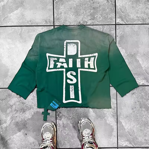 T-shirt Boxy en Coton Épais 100% avec Impression Sérigraphique Personnalisée Streetwear, Délavé à l'Acide et Effet Vieilli 2016 - Product Image 2