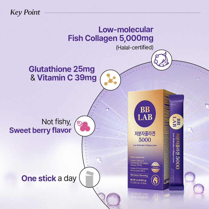 BB LAB Low Molecular Collagen 5000, High Content Collagen, Fish Collagen Peptides, Hyaluronic Acid, Elastin