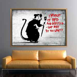 Tableau imprimé sur toile : Art du rat de Banksy - Décoration murale moderne, toile encadrée dorée - Product Image 1