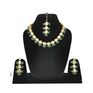 Juego de Collar Kundan Chapado en Oro de 24K de Una Sola Capa Verde, Joyería Fina de Cobre para Boda o Regalo - Product Image 1
