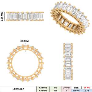 Anillo de Lujo de Oro Sólido de 14K con Corte Esmeralda, Diamantes CVD Cultivados en Laboratorio con Certificación F VVS VS, Engaste Completo con Puntas, Chapado en Rodio, 3.4g - Product Image 4