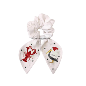 Personalizado al por mayor brillo exportaciones algodón con cuentas prenasalizado bordado a mano Scrunchie accesorio para el cabello fiesta temática de Navidad Vibes - Product Image 6