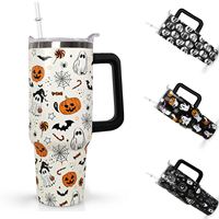 Gobelet isotherme personnalisé de 40 oz avec poignée et paille, bouteille d'eau en acier inoxydable motif citrouille d'Halloween pour décoration Goth, Fantôme, Sorcière, cadeau