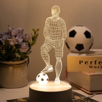 Lampe de Table de Football Forme Joueur de Football avec Plaque Acrylique 3D, Veilleuse LED USB d'Intérieur pour Décoration de Chevet de Chambre
