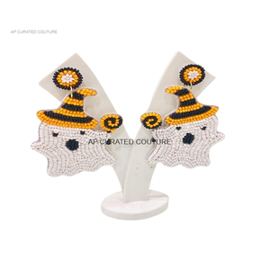 Boucles d'oreilles créoles fantômes faites à la main Halloween pour femmes-Bijoux personnalisables - Product Image 3