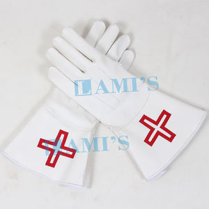 Mejor calidad ST. Guantes de cuero blanco Thomas of ACON Gauntlet con RED Masonic Regalia a la venta - Product Image 5