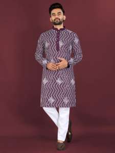 Unique Cross Pattern White <b>Thread</b> Mens Kurta Pajama for Festival and Party Wear Soft <b>Silk</b> Kurta Pajama for Export Sale - Product Image 3