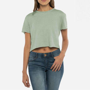 Camisetas cortas de algodón 100% de diseño OEM para mujer, camisetas cortas de mujer de Color sólido de la mejor calidad a la venta - Product Image 4