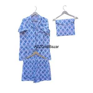 เซ็ตชุดนอนผ้าฝ้ายสำหรับผู้หญิงชุดเดรสราตรียาวสั้นพร้อมไอเดียของขวัญแบบเรียบพอดีสำหรับเธอรวมถึงกระเป๋าผ้าฝ้ายโลโก้ด้านหน้าสำหรับฤดูร้อน - Product Image 5