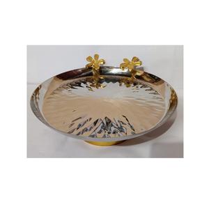 Plateau de service à fruits en acier inoxydable au design unique avec poignée de fleurs en laiton pour la maison plateau de service en métal de haute qualité - Product Image 2