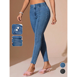 Paola Riboni - Jeans de mezclilla ajustados de cintura alta para mujer, estilo vintage, elásticos, casuales, lavado claro, estilo liso, para verano - Product Image 4