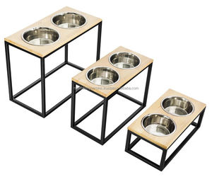 ที่ยกสูงทำจากไม้แบบปรับแต่งได้สำหรับสุนัขตัวใหญ่ขึ้นมาพร้อมชามสแตนเลสขาตั้งท่อโลหะสำหรับให้อาหารสัตว์เลี้ยง - Product Image 1