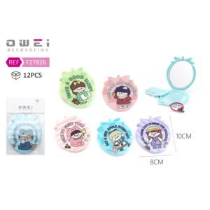 กระจกแต่งหน้าพับได้ลายสตรอเบอร์รี่น่ารักพร้อมหวีขนาด8.1*9.4นิ้ว - Product Image 1