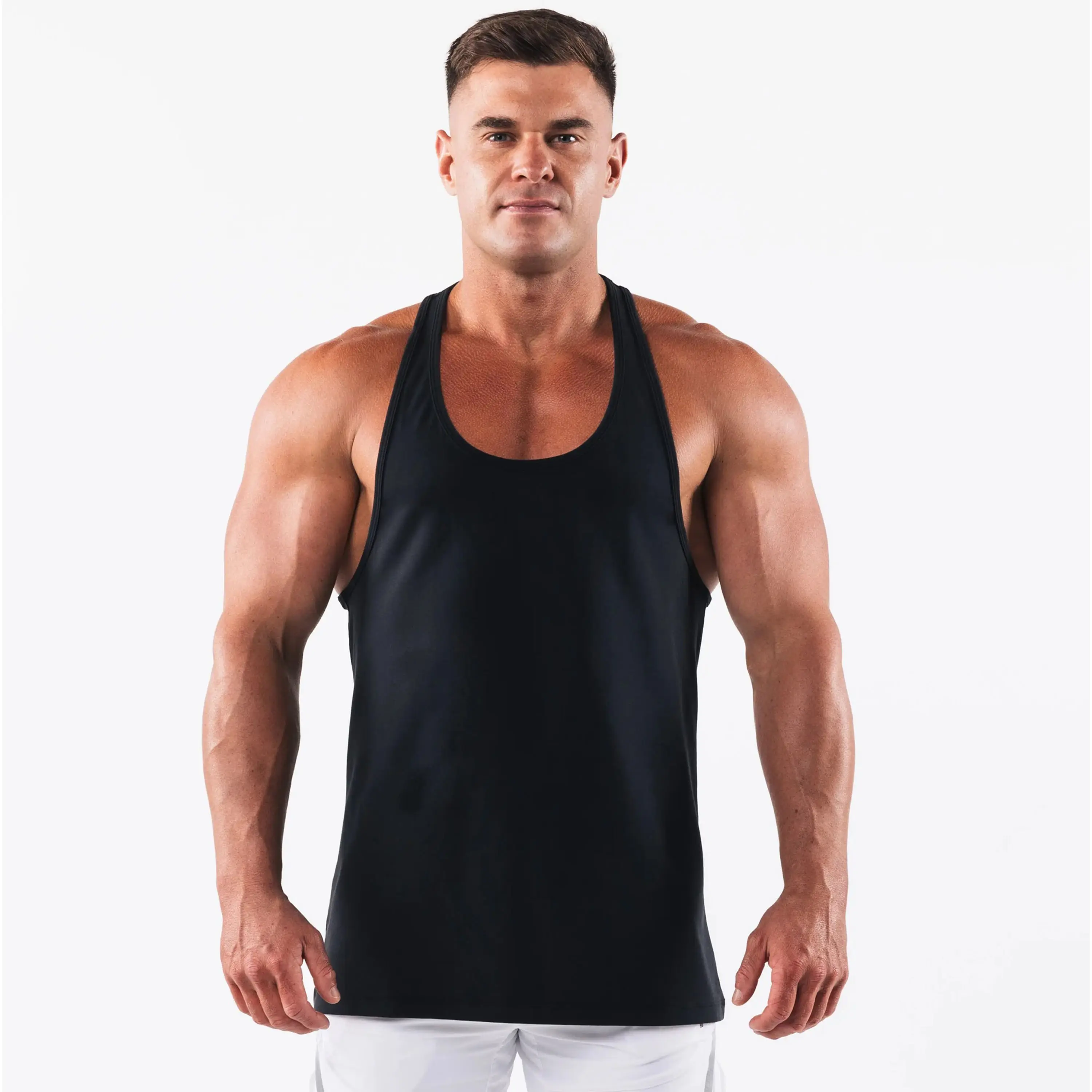 Grosir kaus Tank Top pakaian Gym untuk olahraga binaraga, kaus Tank Top atletik Stringer, pakaian Gym Solid untuk pria
