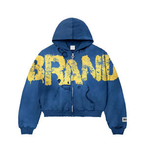 Sweat à capuche personnalisé 450 g/m² en coton lourd pour hommes, délavé à l'acide, brodé en détresse et déchiré, doublé de satin. - Product Image 2