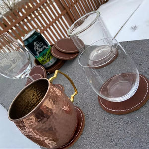 Ensemble de sous-verres en cuir véritable de luxe personnalisé style classique avec support 5mm d'épaisseur pour boissons ou cadeaux - Product Image 1