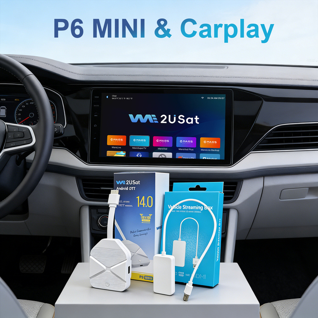 We2USat P6 Mini Android TV Stick with CarPlay 4GB 64GB Quad Core Amlogic S905Y4 Android 14 6K Video Streaming Wifi6 for Car box