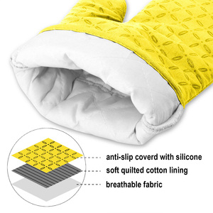 Juego de 2 Guantes de Cocina Profesionales de Color Amarillo Brillante para Horno Microondas, Guantes de Algodón y Lino Extra Grandes - Product Image 5