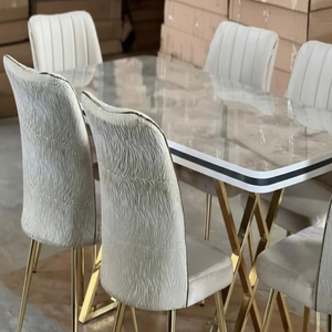 Table à manger extensible 6 chaises Plateau en verre trempé Design moderne Pieds en métal durables Utilisation économique à domicile Restaurant - Product Image 2