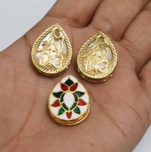 Conectores de Latón Dorado con Incrustaciones de Meenakari y Kundan en Forma de Gota, Componentes para Joyería, Cuentas de Bisutería JKK-191 - Product Image 1