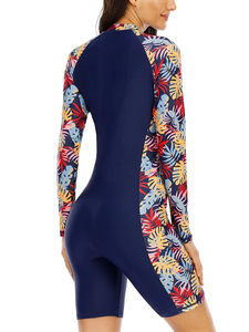 Traje de baño deportivo de una pieza para mujer, traje de baño de manga corta/larga con cremallera frontal UPF 50, traje de baño para mujer - Product Image 6