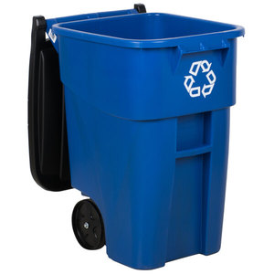 Poubelle de recyclage ronde à roulettes Rubbermaid FG9W2773BLUE BRUTE de 50 gallons avec couvercle, bleue - Product Image 3