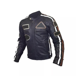 Veste en cuir élégante avec patchs pour filles Veste en cuir de moto pour hommes Impression de logo personnalisé Mot de moto à manches en cuir intégral - Product Image 1