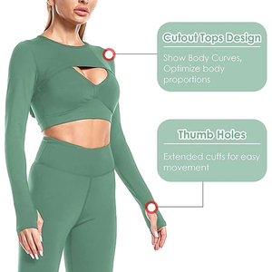 Ensembles d'entraînement décontractés 3 pièces pour femmes vêtements de sport à manches courtes haut coupé printemps manches longues motif solide tricot non tissé - Product Image 5