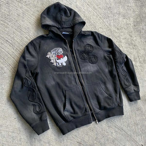 OEM personalizado lavado de piedra DTG impresión gráfica Vintage desgastado cremallera hasta sudaderas con capucha para hombre Zip up ácido lavado Sudadera con capucha - Product Image 6