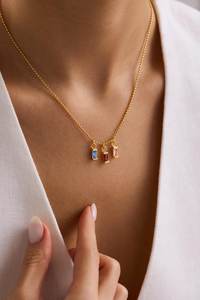 Collier personnalisé multi-pierres de naissance en forme de baguette, bijoux de famille, argent sterling 925 plaqué or 14 carats - Product Image 6