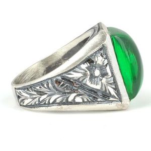 925 Sterling Silver Men's <b>Ring</b> with Rose Gold Plated Trendy Bezel Setting Oval Cut Pressed Amber Green Stone Perfect Gift - Product Image 3