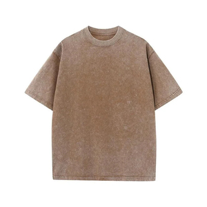 Camiseta negra lavada con ácido de peso pesado Algodón Hombro caído Oversize O-cuello Tallas grandes Vintage Lavado Ligero Corto Medio liso - Product Image 2