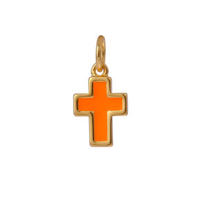 Pendentif croix en émail orange plaqué or breloque religieuse pour bijoux et colliers pour enfants artisanat pour mariages et fêtes - Product Image 1