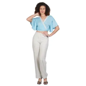 Latest Collection 2024 Casual Style Beach Wear Short Top with Bell Bottom Trousers Pyjamas Set for Women and Girls