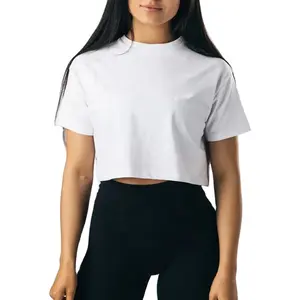 Nieuw Basisontwerp Blanco Ronde Hals Sexy Getailleerde Katoenen Meisjes Tshirt Wit T-Shirt Crop Top T-Shirt Voor Vrouwen